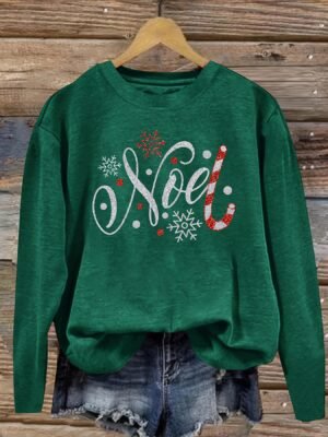 553805684 Women's Vintage Christmas Snowflake & Candy Cane Graphic Pri