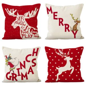 553809424 Christmas deer print pillow cover linen pillowcase holiday sofa cushion waist pillowcase home