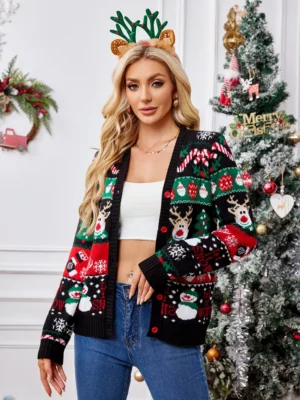 Autumn and winter new sweater jacket women's casual long sleeved Christmas sweater