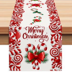 553809359 Christmas table flag candy letter printed tablecloth holiday party table decoration tablecloth pad white linen