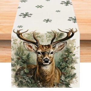 553809204 Reindeer printed table flag Christmas snowflake linen tablecloth holiday decoration table cloth tea flag pad